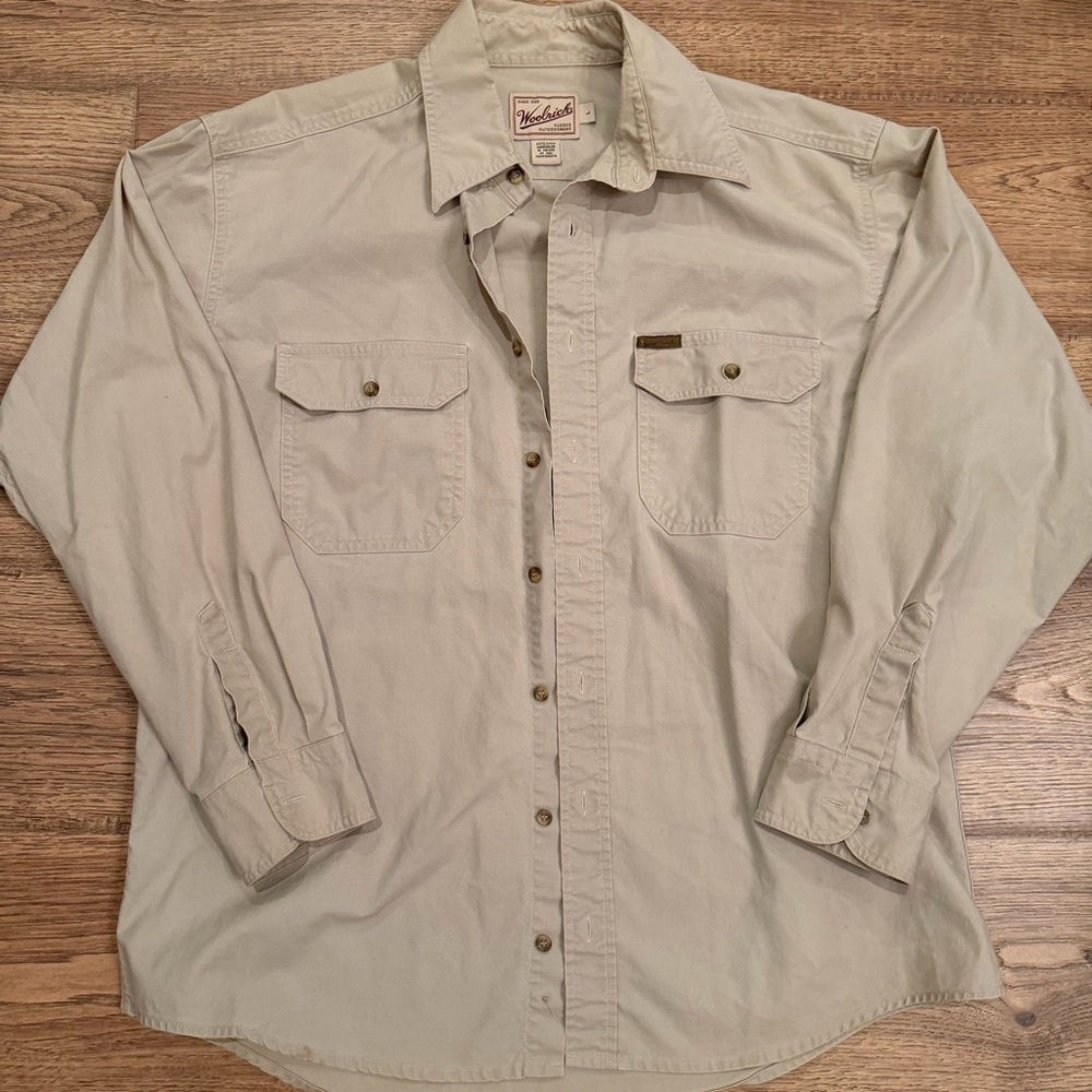 Woolrich Khaki Hunting Shooting Shirt Outdoor Guide Collection Large EUC